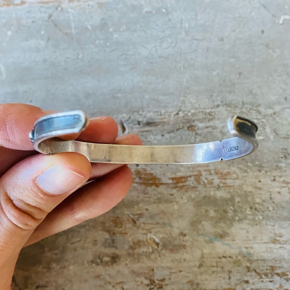 ♥️ Native American ♥️ Vintage Sterling Silver & Turquoise Stacker Cuff - Picture 7 of 16